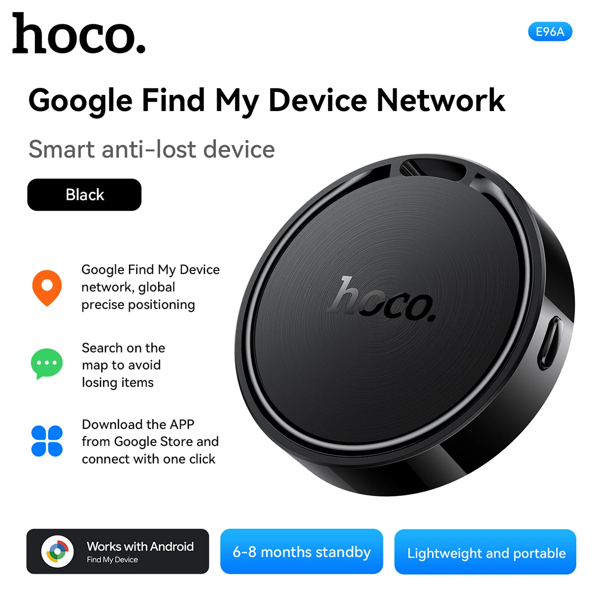 Фото HOCO E96A Bluetooth GPS трекер смарт-тег беспроводной Android-совместимый поиск домашних животных ключ Find My App устройство слежения для дома №1