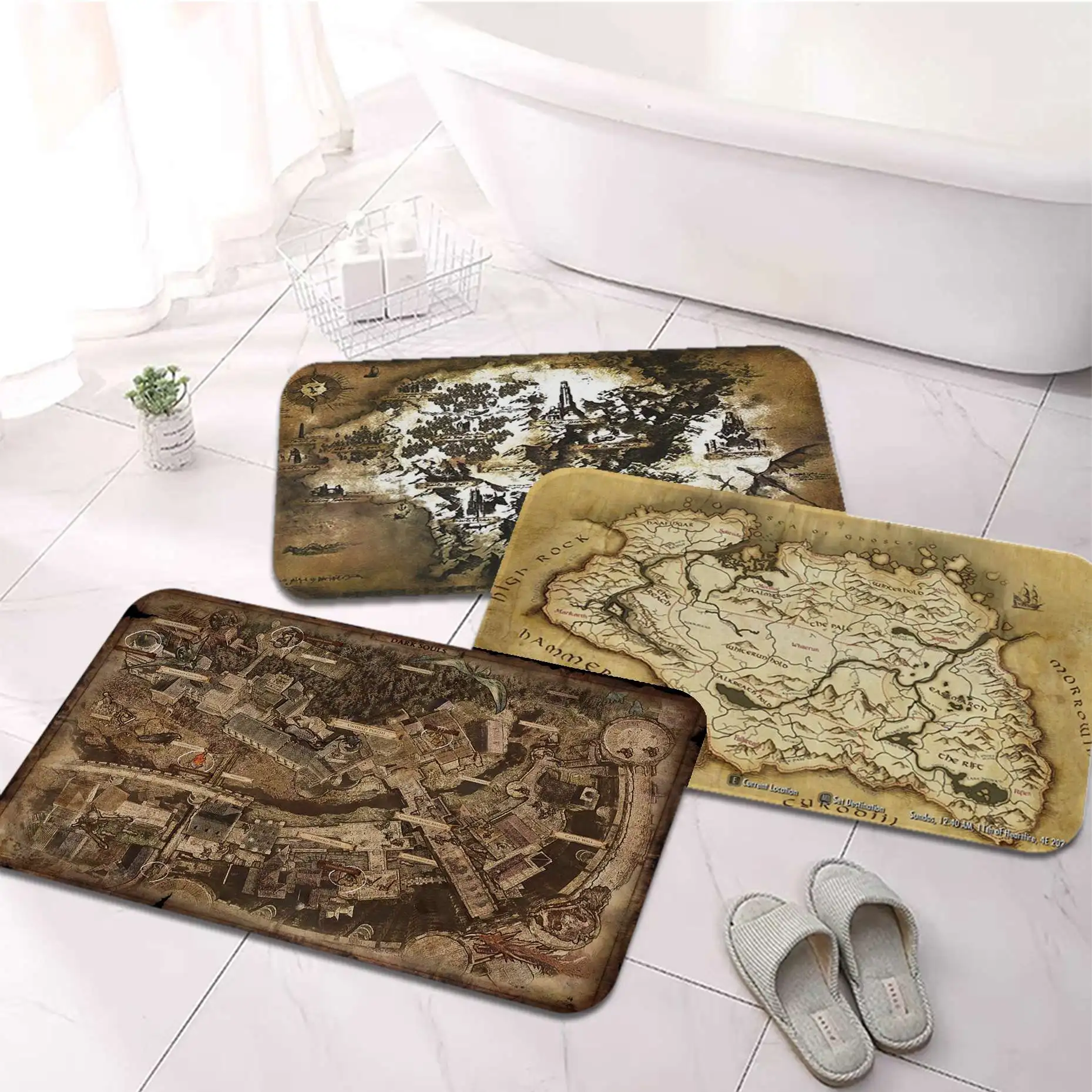 

Dark Souls Map Printed Flannel Floor Mat Bathroom Decor Carpet Non-Slip For Living Room Kitchen Welcome Doormat