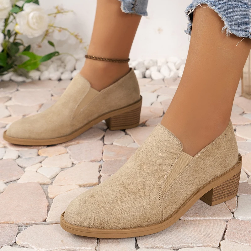 

Mid Heels Women Chelsea Ankle Boots Pointed Toe Suede Chunky Shoes Women Winter Fashion New Boots 2024 Designer Pumps Zapatos