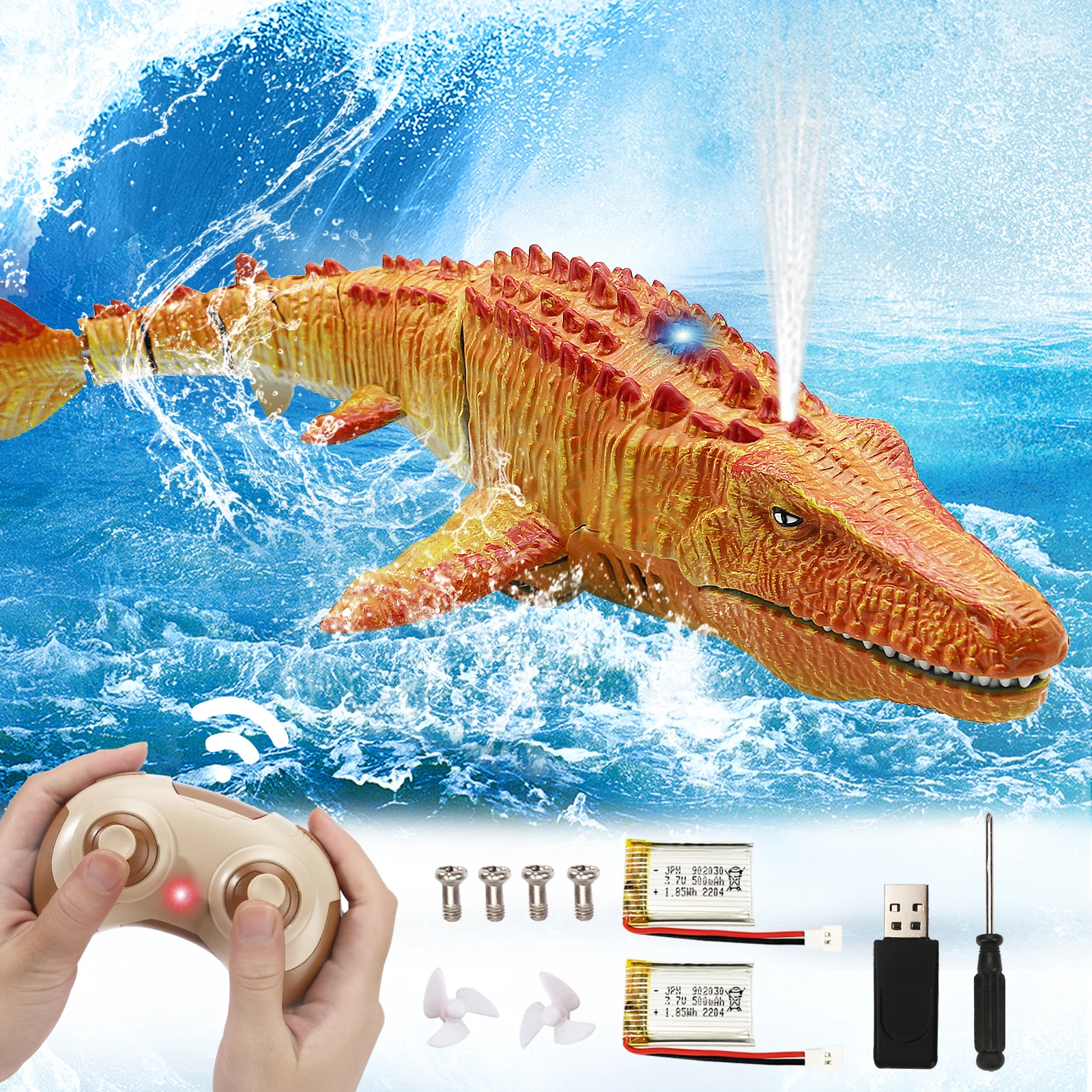 

QDRAGON 2.4G Remote Control Dinosaur Pool Toys for Kids,Lake/Swimming Pool/Bath/Outdoor RC Mosasaurus Boats Toys with Batteries
