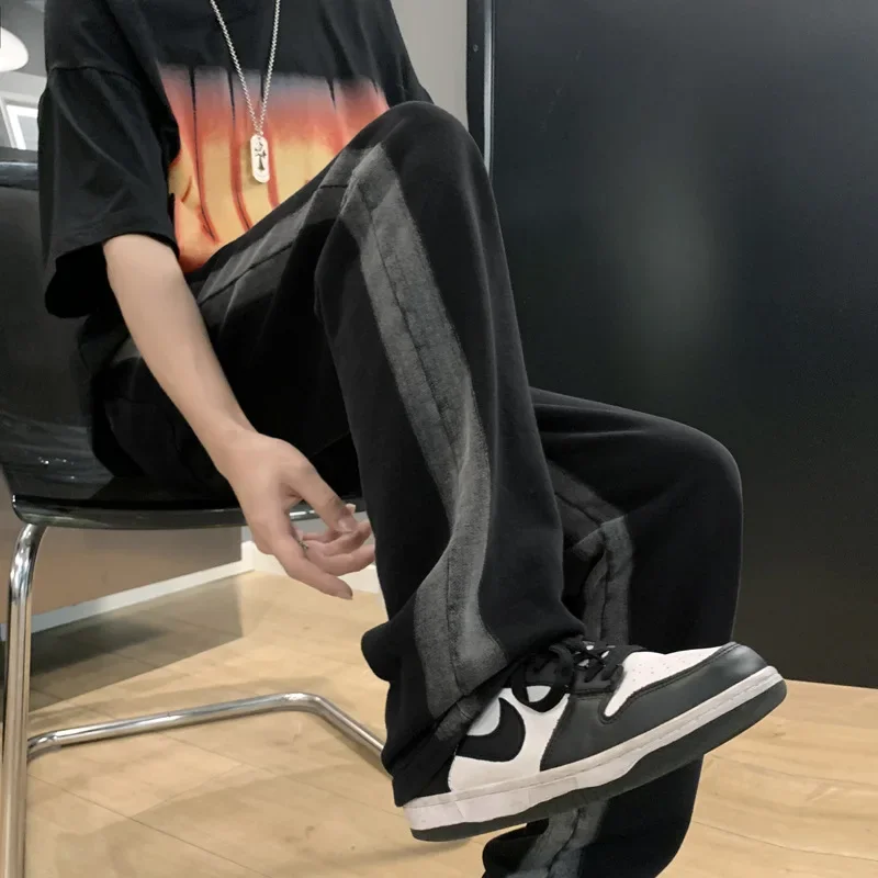 Мужские повседневные прямые брюки свободного кроя в стиле Харадзюку спортивные