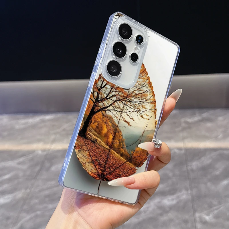 Фото Чехол для телефона с осенним узором из листьев для Samsung A24 A25 A26 A31 A32 A33 A34 A35 A51 A53 A54 A71 A72, прозрачные мягкие чехлы №5