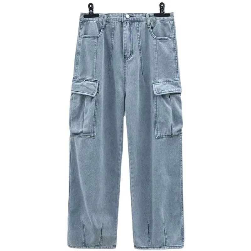 Джинсы-багги мужские прямые с большими карманами модные мешковатые брюки из