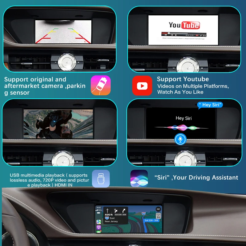 Фото Беспроводной CarPlay для Lexus ES 2014-2020, с системой Android Auto Mirror Link, AirPlay, YouTube, навигация, функции воспроизведения автомобиля №3