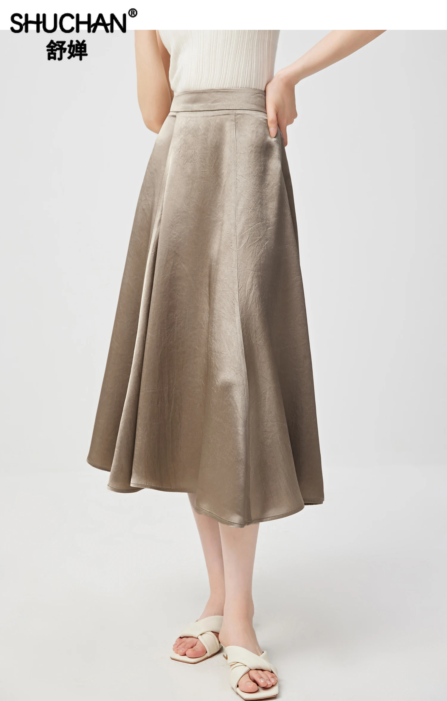 

SHUCHAN Faldas Mujer Moda 2023 Office Lady Acetate A-LINE Mid-Calf Empire Long Skirts Women Clothing