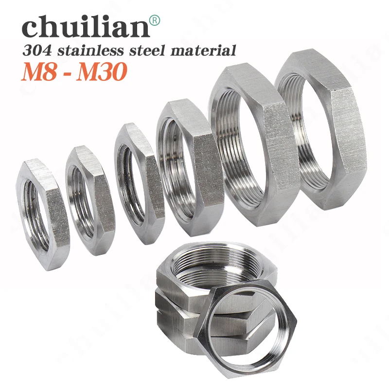 

5pcs M8 M10 M12 M14 M16 M18 M20 M22 M24 M25 M27 M30 Pitch 1 1.5mm Metric Female 304 Stainless Steel Hex Lock Nut Pipe Fitting