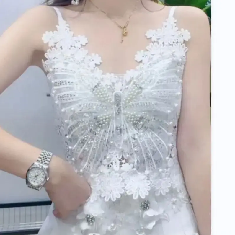 Тяжелая промышленность маленький бортный кружевной топ с бабочкой Женская