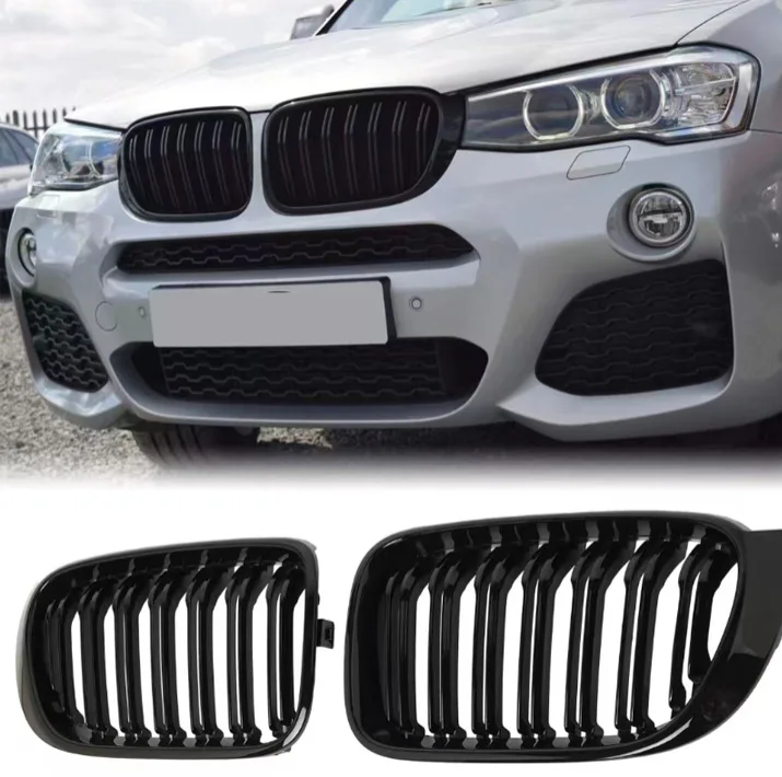 Фото Двойная решетка радиатора ABS (черная) для BMW X3 F25 X4 F26 LCI 2014-2017, замена переднего бампера, аксессуар для тюнинга автомобиля №1