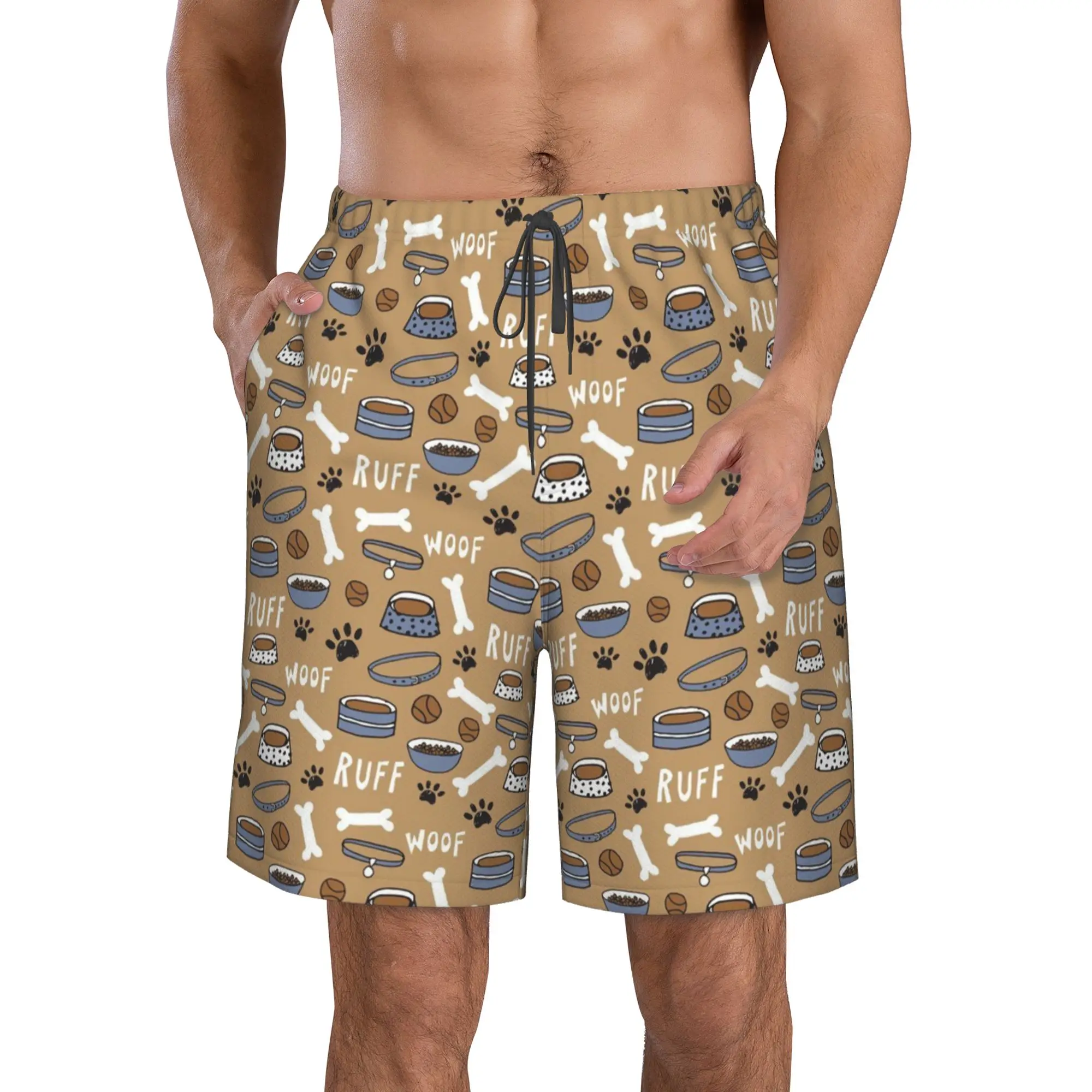 

Dog Paw Ruff Woof Bone Swim Trunks Men Quick Dry Swim Shorts Stretch Water Beach Shorts with Compression Liner Zipper Pocket S