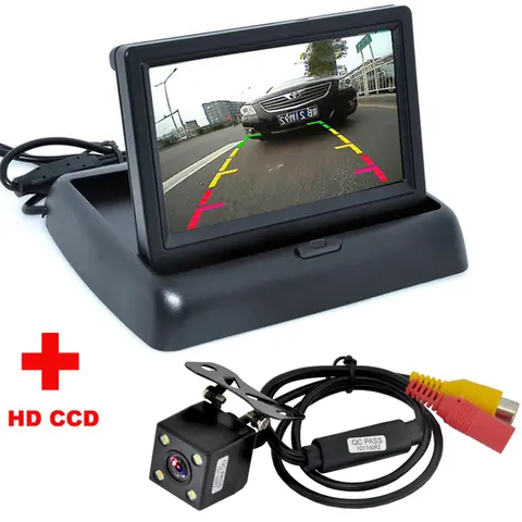 Система помощи при парковке автомобиля, складная видеокамера с цветным ЖК-дисплеем камера заднего вида CCD дюйма, 4 светодиода