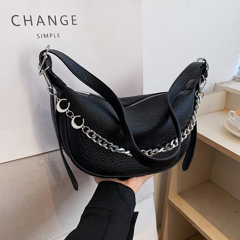 

2023 New Women's Handbag Zipper PU Women's Shoulder Bag Shopping Simplicity Women's Bag Large Capacity Solid Women's Bag