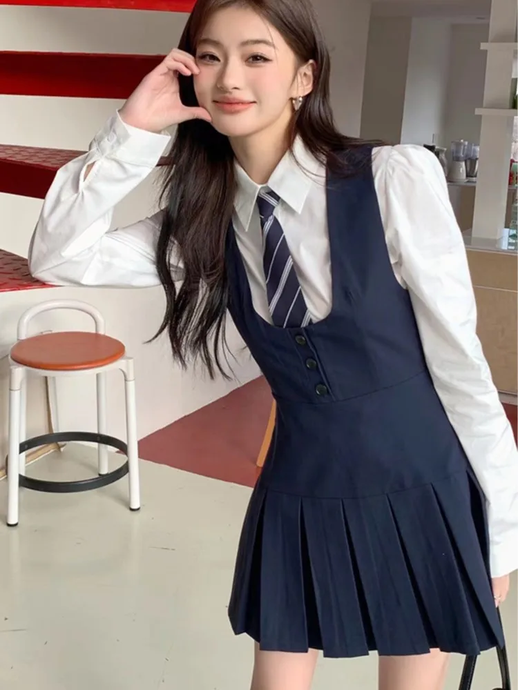 Женский костюм-двойка в стиле преппи однотонные повседневные плиссированные