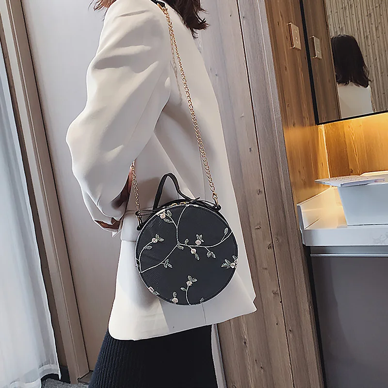 

Женская кружевная сумка через плечо, однотонная маленькая круглая сумка с вышивкой, новинка 2022