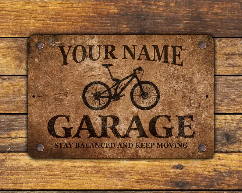 

Custom Wood Appearance Metal Bar SignCustom Scratched Rusty Design Bicycle Metal Garage Sign