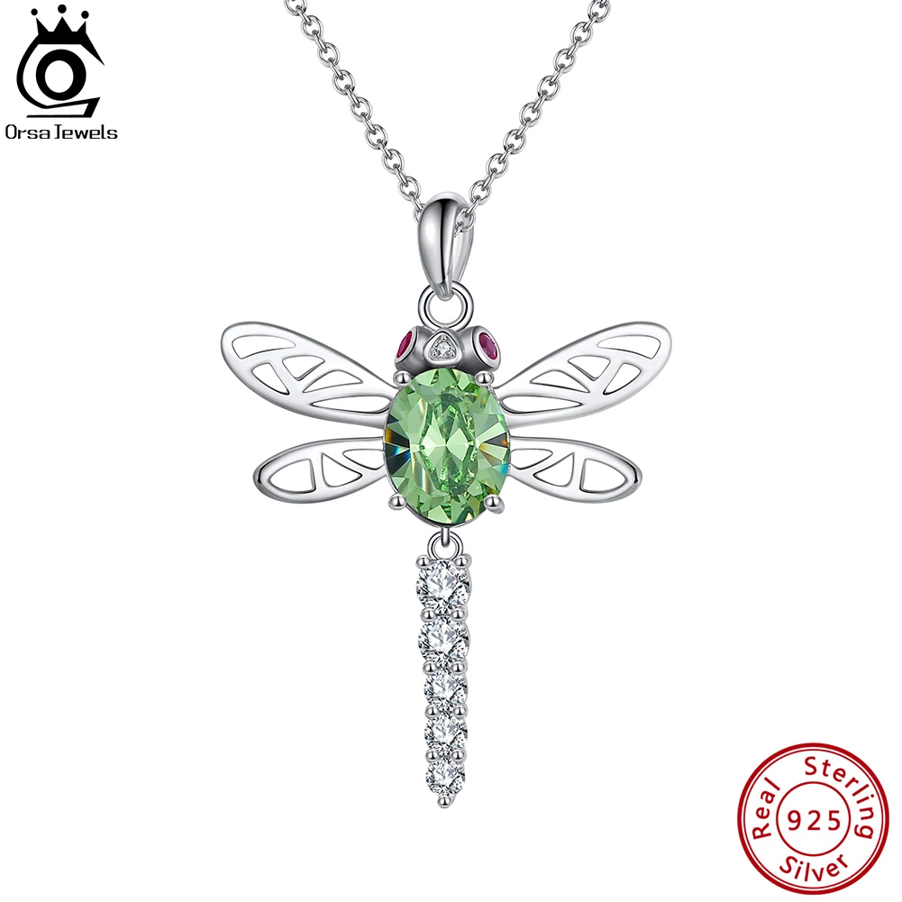 

ORSA JEWELS 925 Sterling Silver Dragonfly Pendants Necklace with Austrian Crystal Fashion Pendant for Women Kids Jewelry SSWN21