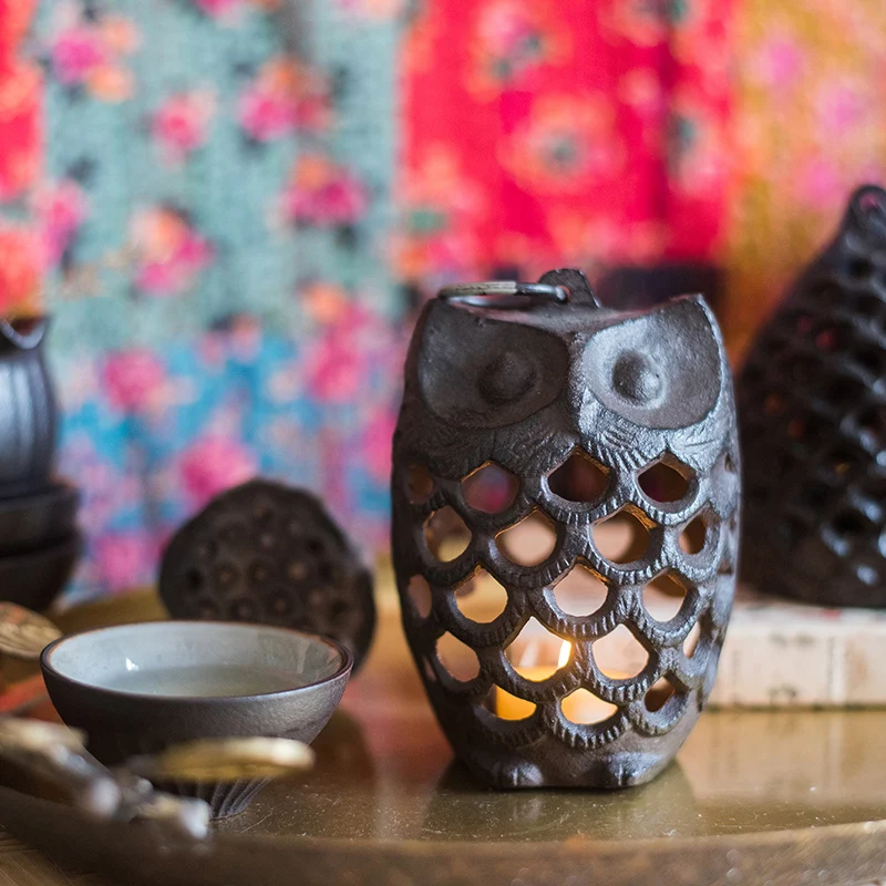

Pedestal Candlestick Candle Holders Oil Burner Wax Black Stand Candles Iron Jars Candelabros Para Velas House Decor GPF35XP
