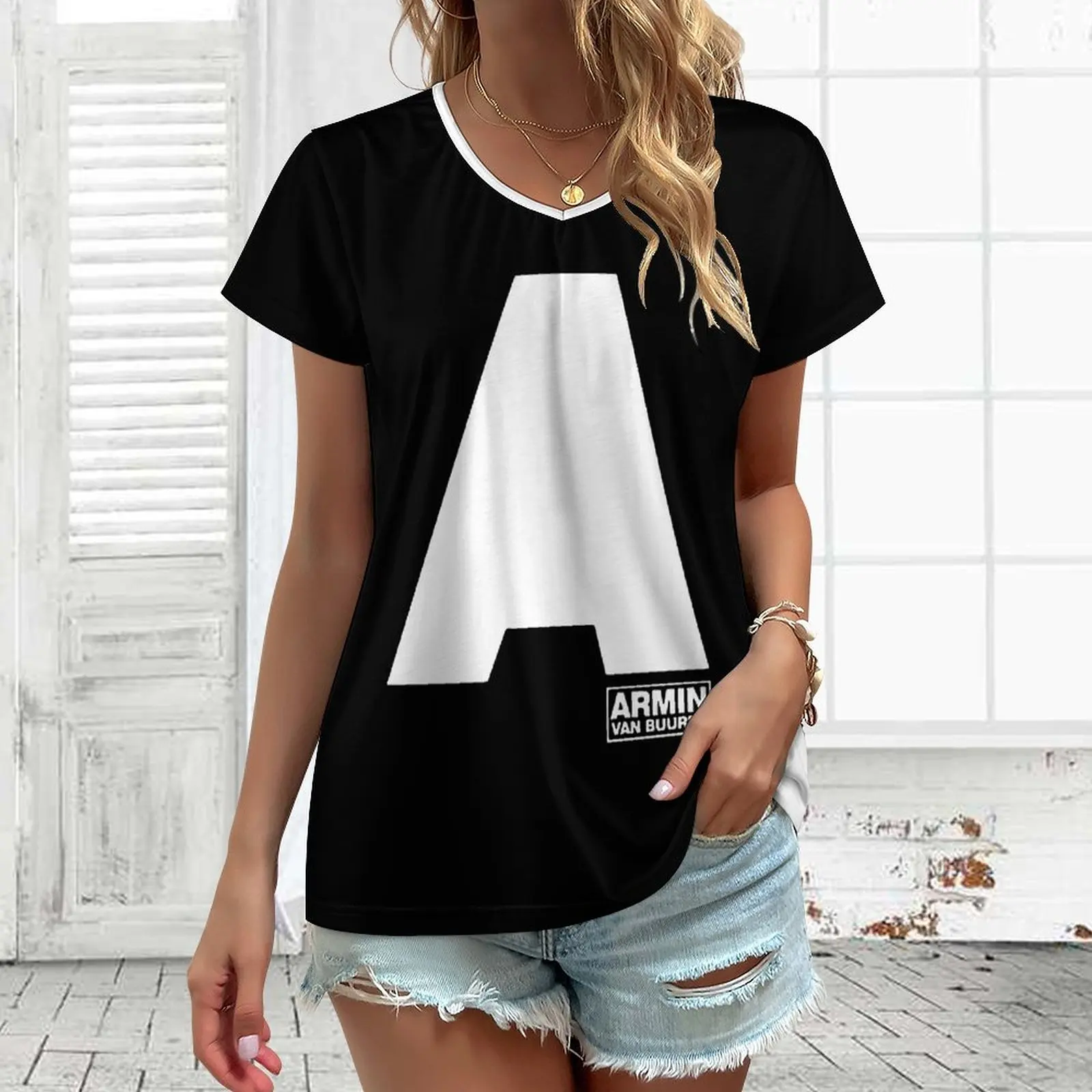 

Fashion Summer V-neck T-shirt For Women Armin Van Buuren Casual Sports Trim Top