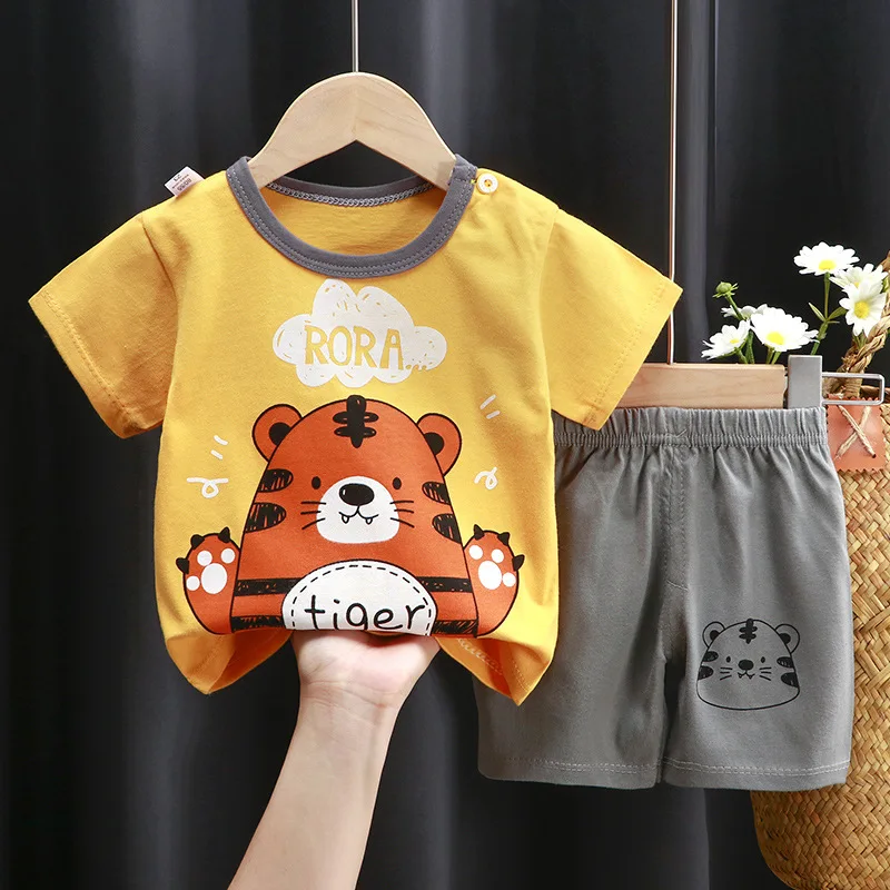 

New 2023 Kids Boys Girls Pajamas Summer Cute Cartoon Short Sleeve T-Shirt Tops with Shorts Toddler Baby Sleeping Clothing Sets