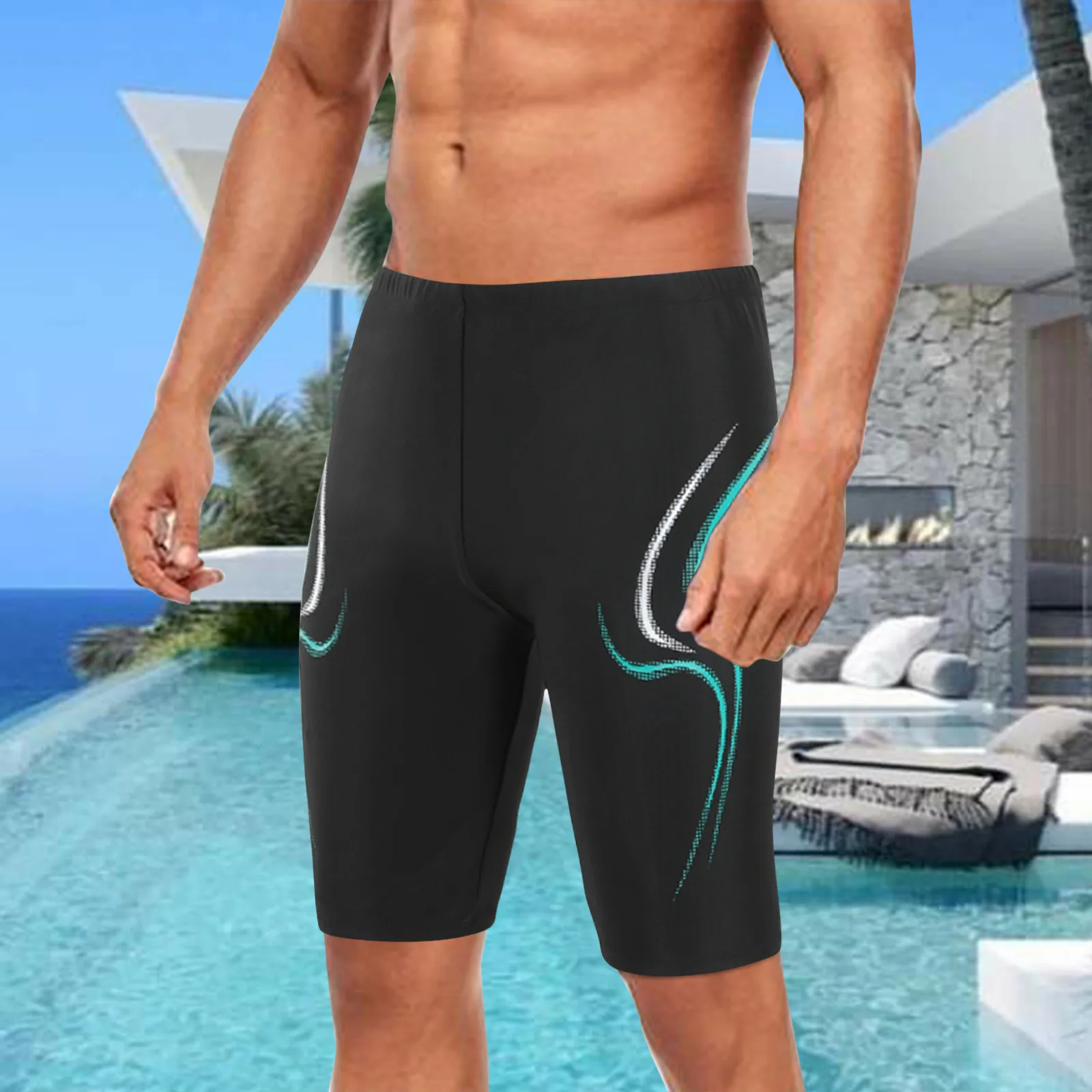 

Linen Men Cargo Shorts Men Tether Print Prevention Embarrassment Swimming Spa Beach Five Board Shorts Long Men Patriot Swimwear