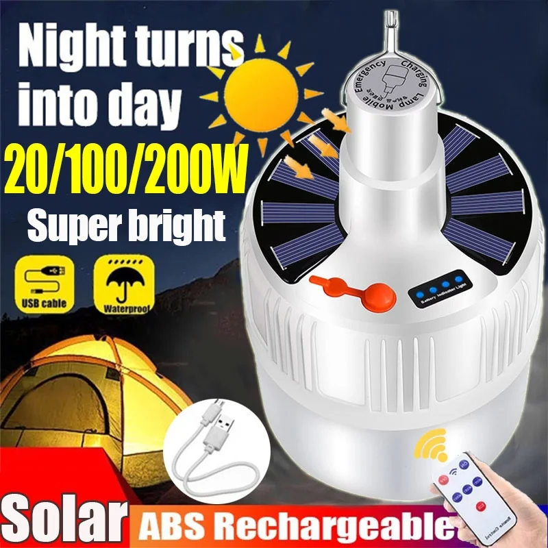 ZK50 Rechargeable Bulb Lantern Led Portable Camping Light Outdoor Solar Lights Lighting With Remote Control 60 80 100W Tent Lamp