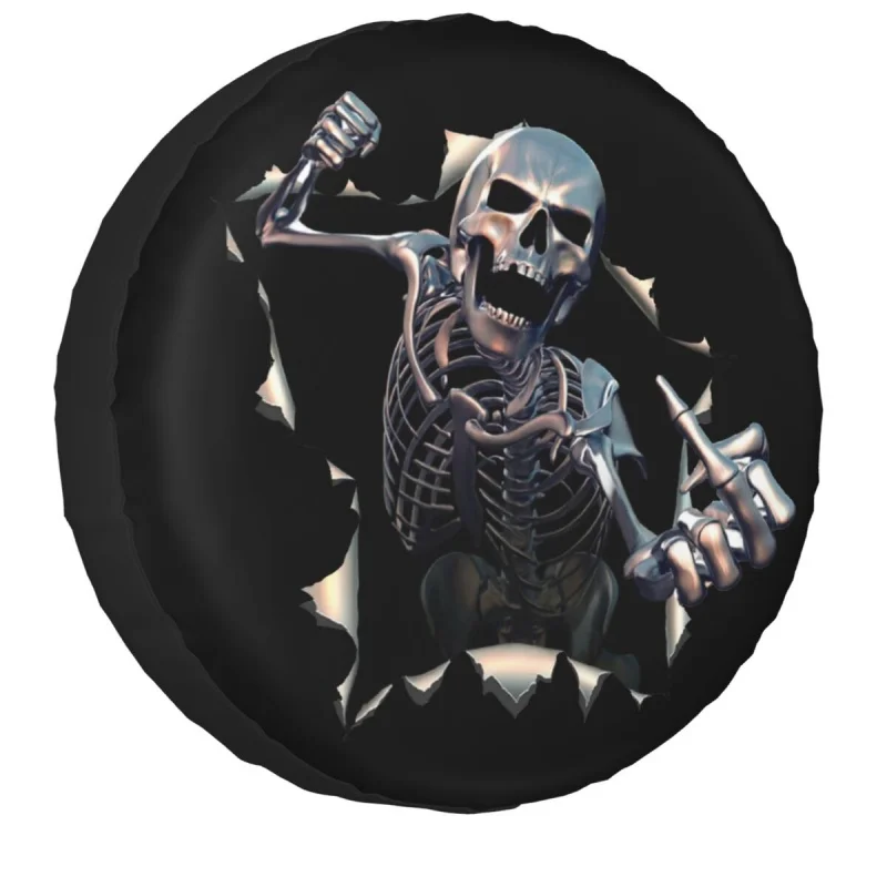 

Torn Metal Skull Spare Tire Cover Case Bag Pouch Weatherproof Gothic Skeleton Wheel Covers for Jeep Honda
