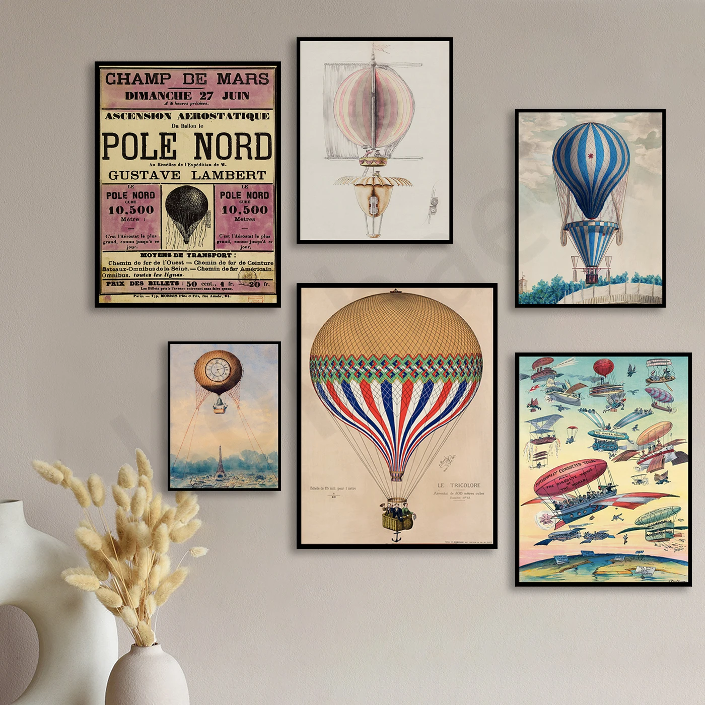 Самолет с воздушным шаром. Париж Винтаж Настенное Искусство. Подарок пилоту.