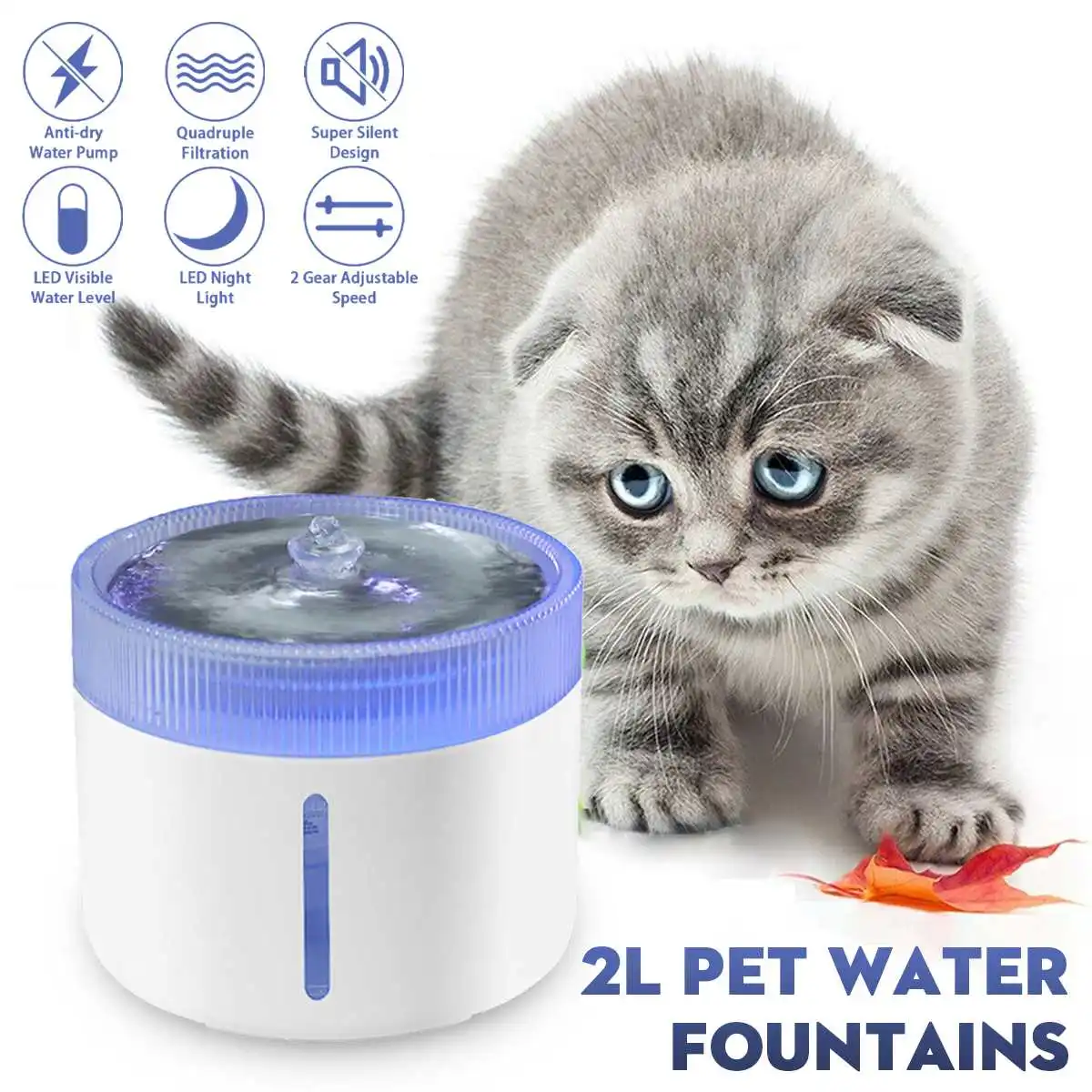

LED UV Sterilization Pet Cat Dog Water Fountain Dog Drinking Bowl Automatic Water Dispenser Drinker Feeder 4 Level Purification