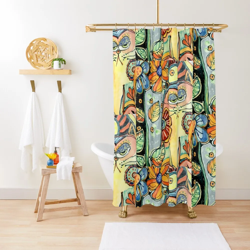 Водонепроницаемый тканевый душ с изображением кошки в саду