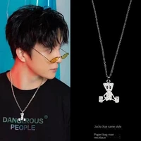 puppet necklace ins fashion brand full diamond paper bag pendant personalized hip hop couple sweater chain