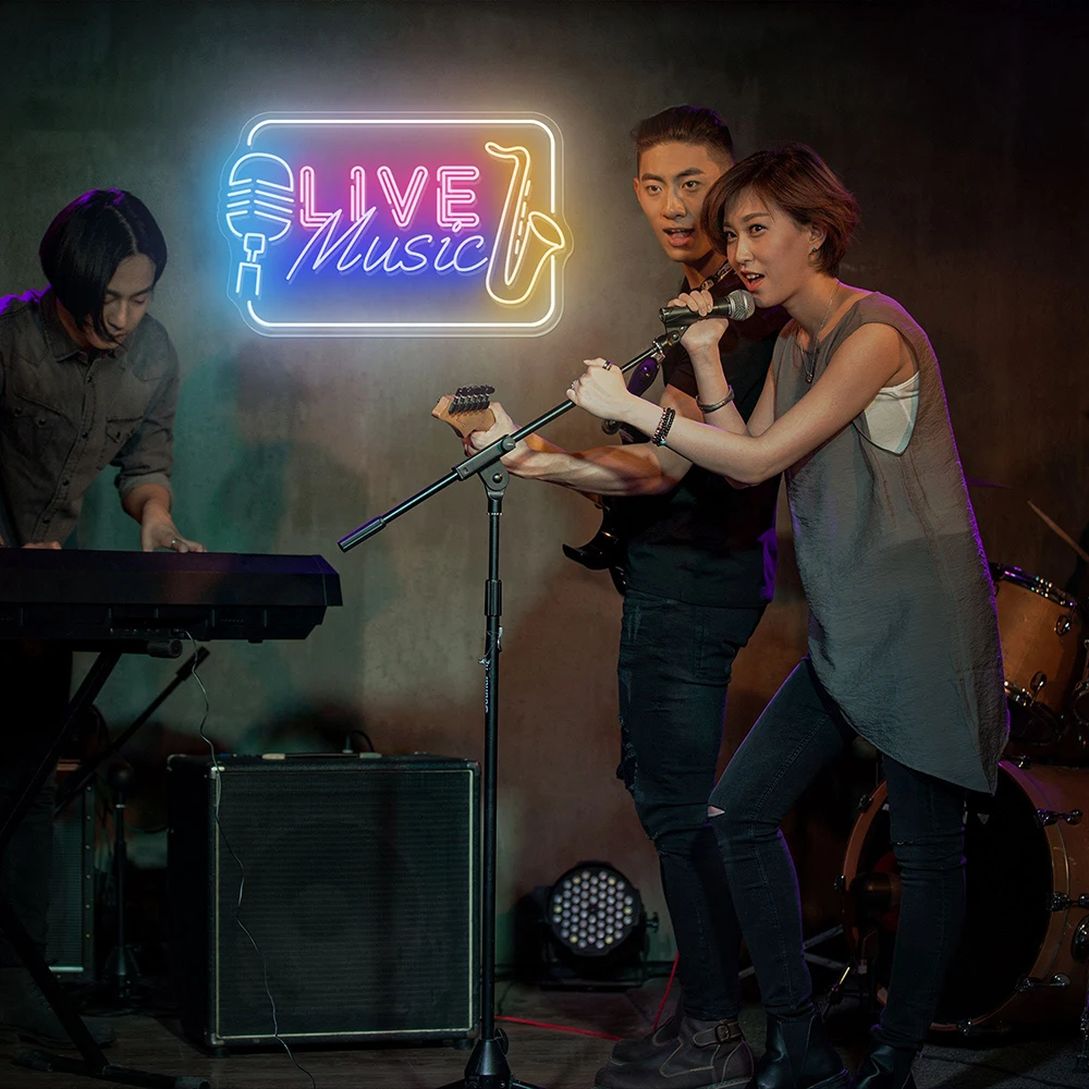 Живая музыка неоновая вывеска запись музыки студийная помещение для помещений