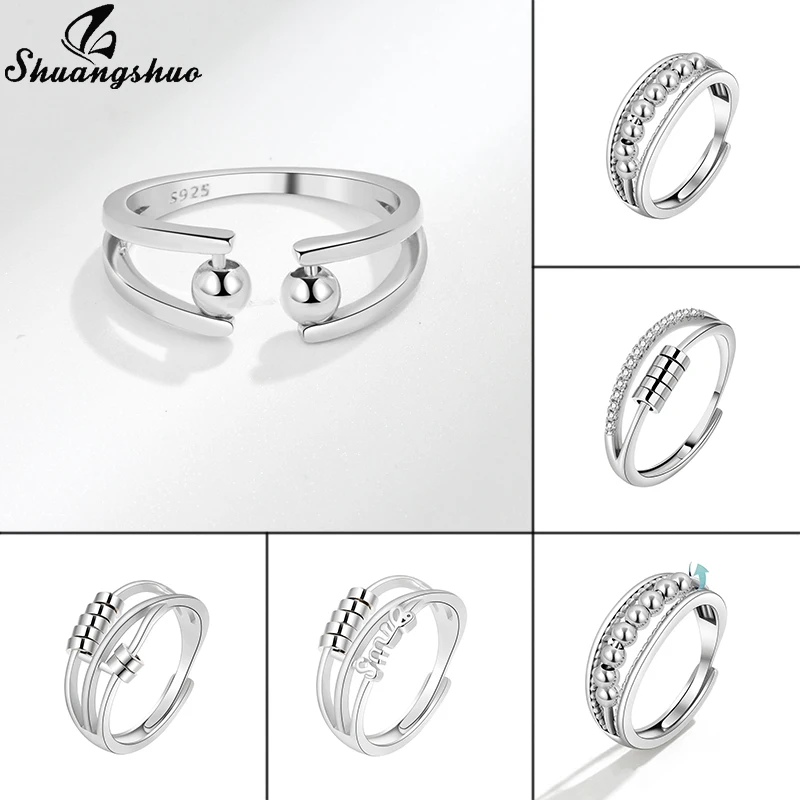 

New Bead Rotate Freely Anxiety Ring for Women Fashion Design Fidget Rings Single Coil Anti-stress Spiral Rotate Jewelry Gift