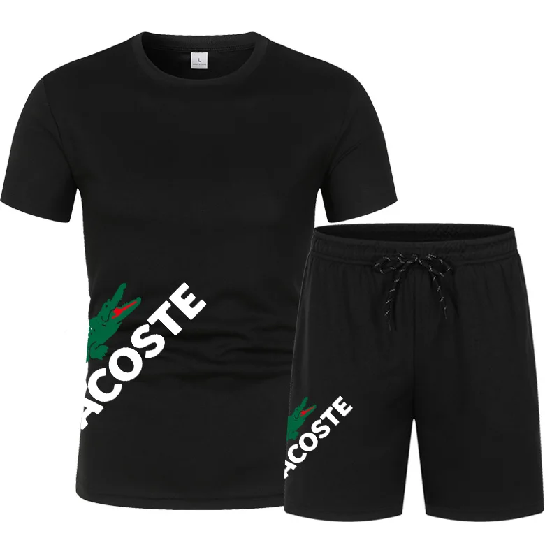 

Men's short sleeved shorts sportswear, O-neck monochrome sportswear, two-piece fashion set, quick drying fitness set, summer