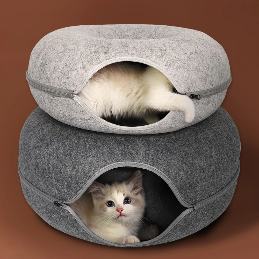 

2 IN 1 Pet Cats Tunnel House Interactive Play Toy Cat Bed Natural Felt Cat Cave Beds Nest For Kitten Exercising Training Toys