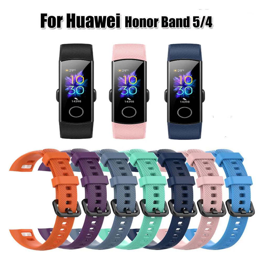 

Ремешок сменный силиконовый для наручных часов, классический умный Браслет для Honor Band 5 4, мягкий спортивный браслет, белый черный синий