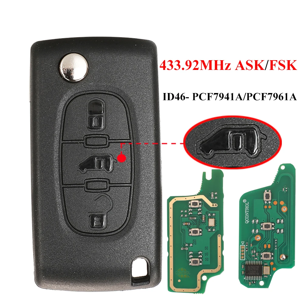 

jingyuqin 433Mhz ID46 Ce0523/536 Flip Remote Car Key For Citroen Dispatch Berlingo For Peugeot Expert Partner 207 307 308 3008