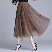 irregular three layers lace meshtulle skirt for women spring summer elasticity high waist fashion skirt temperament skirt