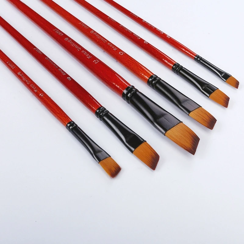 

6pcs/set Paint Brush Set Angled Artist Professional Kits Nylon Hair Brushes for Multi Purpose Oil Watercolor Painting Acrylic