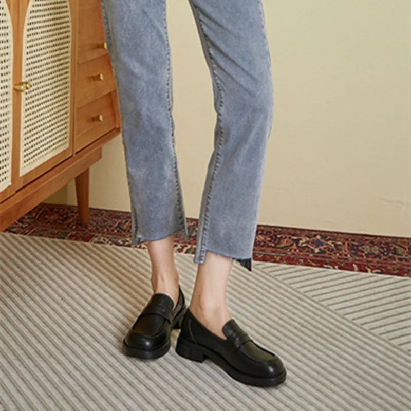 Genuine Leather Small Leather Shoes Women's Black Spring 2023 New British Style Versatile Casual Loafers Women's Single Shoes