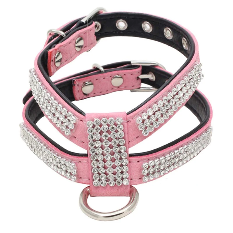 Luxury Bling Rhinestone Dog Harness Adjustable Soft Leather Pet Harness with Diamond for Small Medium Dogs Puppy York Chihuahua