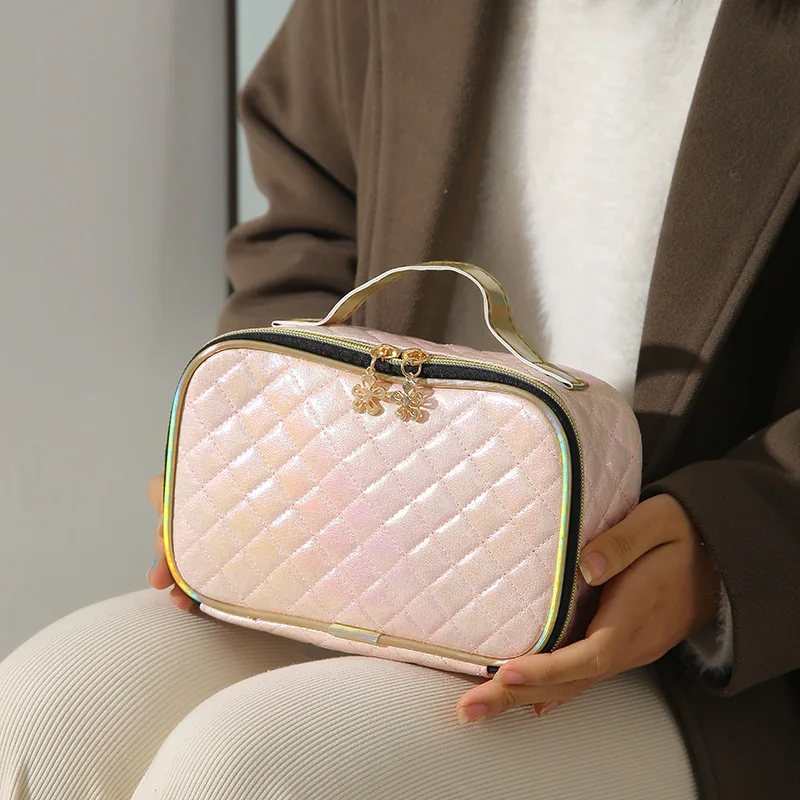 

Laser PU Leather Women Creative Cosmetic Bag Portable Makeup Storage Case Bathroom Waterproof Travel Zipper Toiletries Organizer