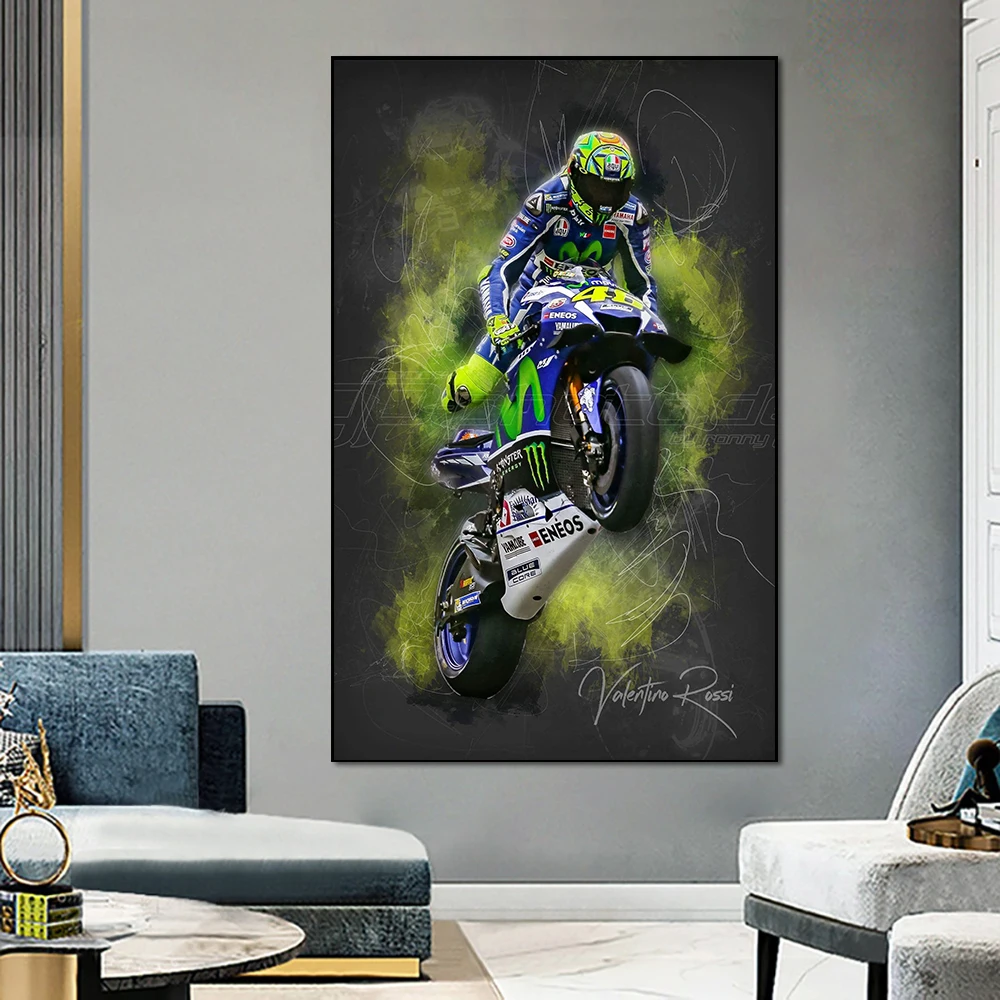 

Valentino Rossies Motorcycle Poster Canvas Print Watercolor Oil Painting Wall Picture for Living Room Cuadro Bedroom Decor Mural