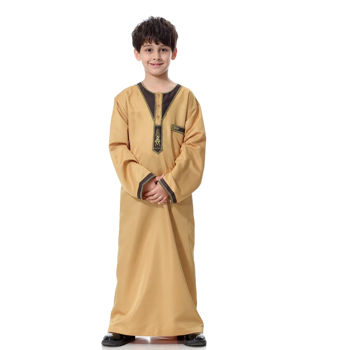 Muslim Boys Jubba Thobe Kids Abaya Middle East Teenager Fashion Round Neck Kaftan Saudi Arabia Pakistan Islamic Robe Ramadan