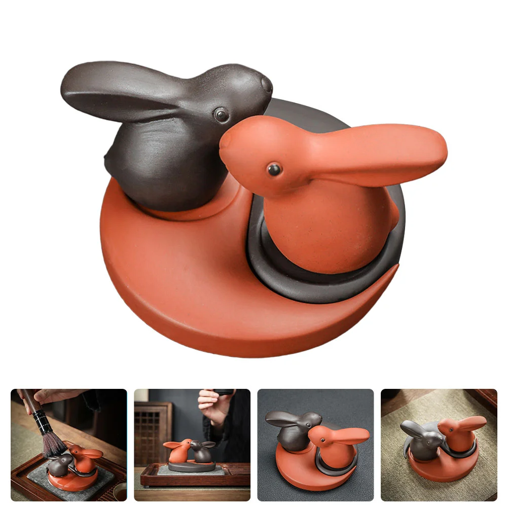 

1Set Tea Ceramic Bunny Statue Bunny Figurine Tea Tray Decoration Fu Tea Figurine