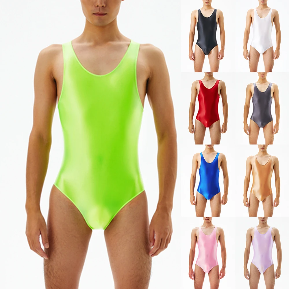 

Men's Sexy Sissy Oil Shiny Glossy Bodystocking Short Sleeve Slim Tight Romper Jumpsuits Gay Bodysuit Underwears Erotic Lingerie