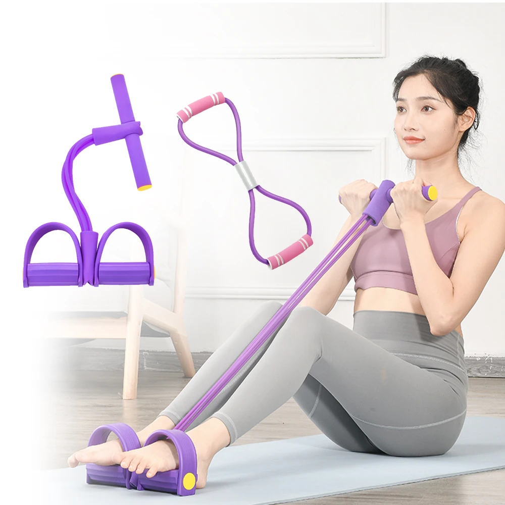 

4 Tubes Latex Foot Elastic Pull Rope Expander Pedal Resistance Band Fitness Sit Up Pull Rope Foot Abdomen Trainer Home Exceiser