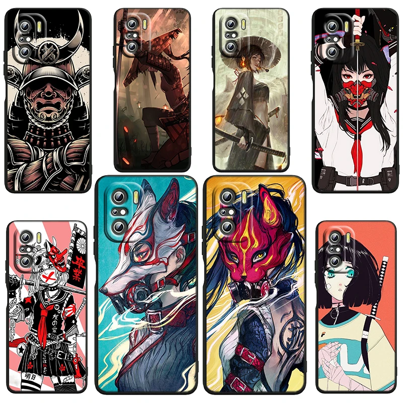 

Anime girl samurai For Xiaomi Redmi Note 12 Turbo 11E 11S 11 11T 10 10S 9 9T 9S Pro Plus 5G Black Phone Case