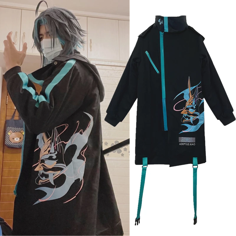 

Game Genshin Impact Xiao Cosplay Costume Wind Coat Zipper Jacket Adult Unisex Windbreaker Cloak
