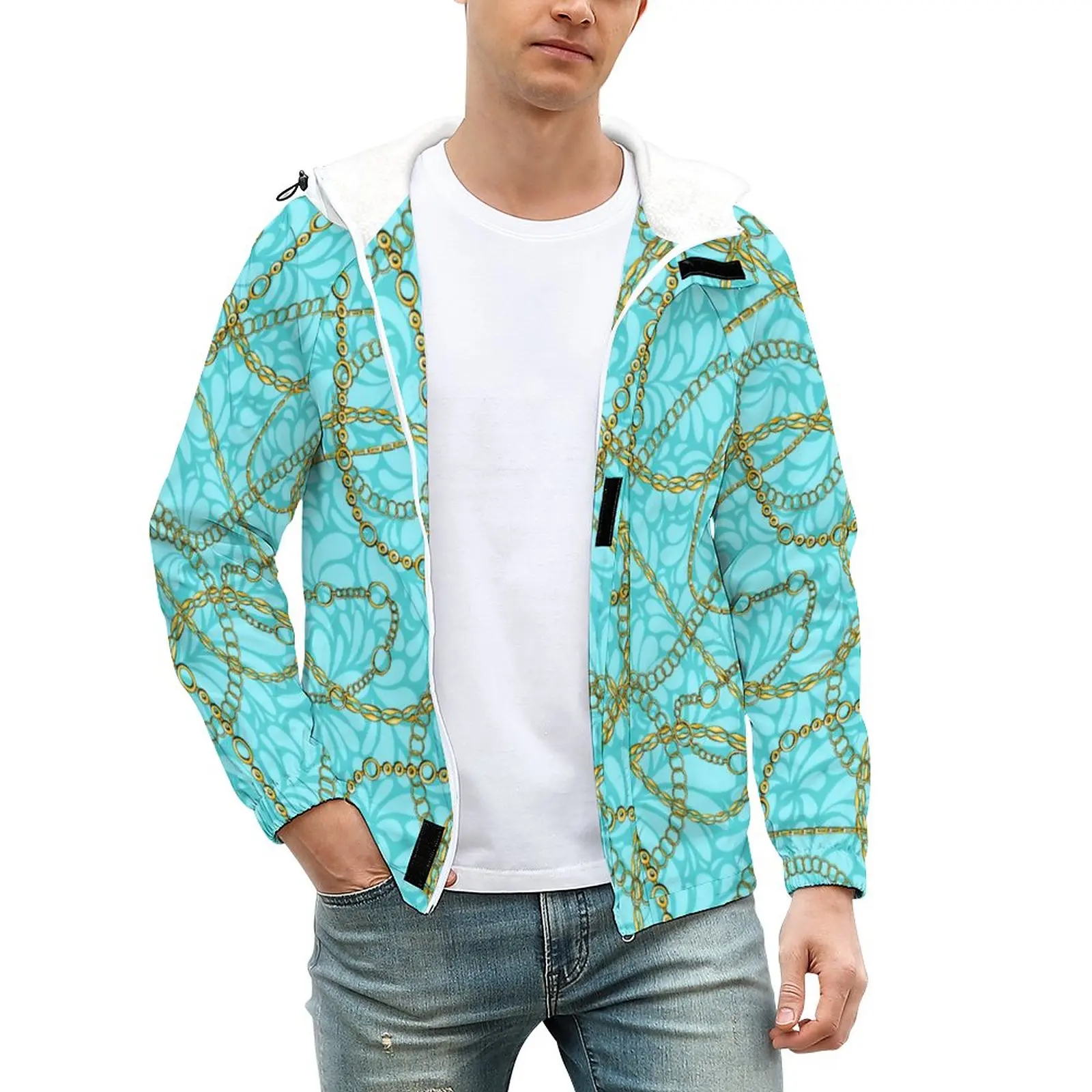 

Chain Print Warm Casual Jackets Men Retro Floral Coats Winter Street Wear Jacket Zipper Design Loose Windbreak 4XL 5XL 6XL