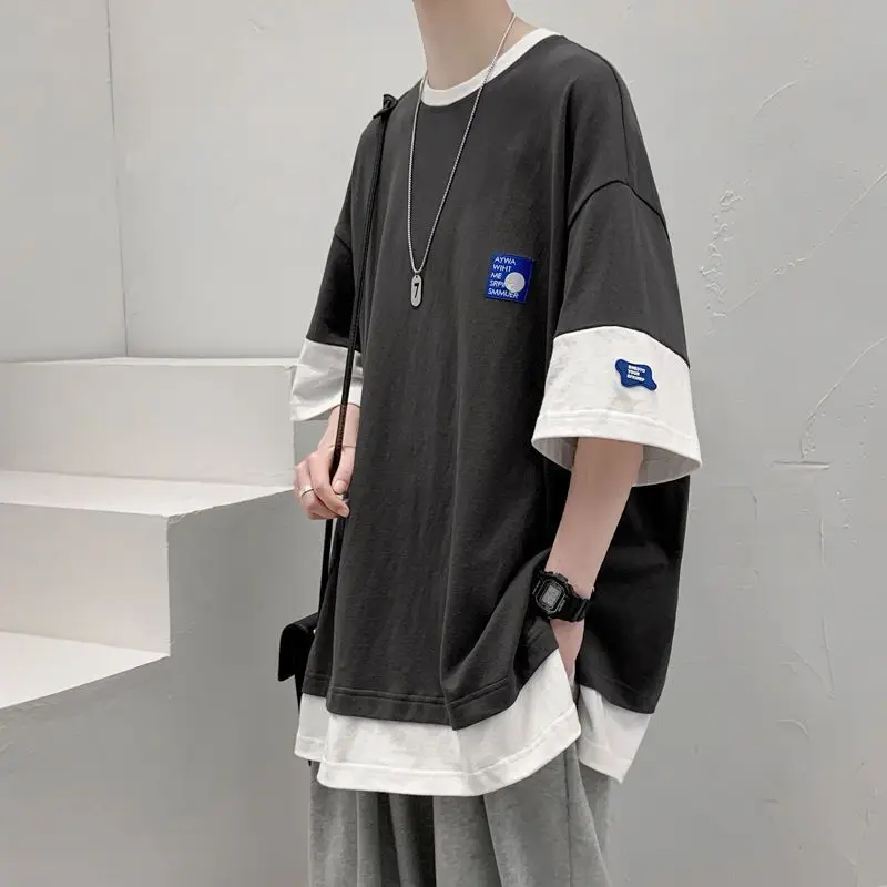 

New Spring Summer Short-sleeved T-shirt Men Hip-hop Oversized Streetwear Korean Fashion Casual Tops Loose Tshirt