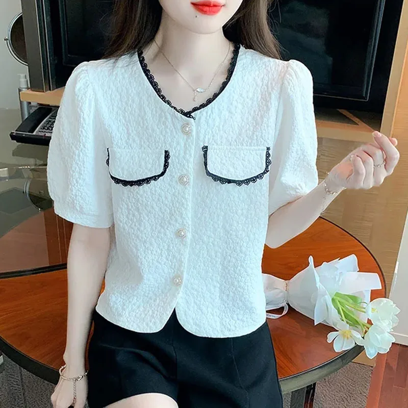 Женская шифоновая блузка с коротким рукавом летняя белая G669